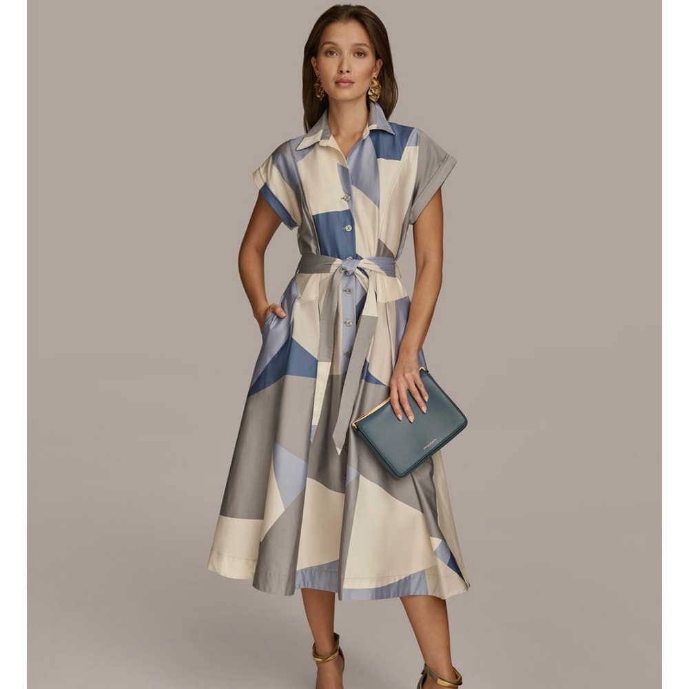 Elegant Blue and Gray Geometric Dress